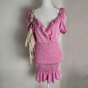 ZARA Pink Linen-Blend Smocked Mini Dress – Size S